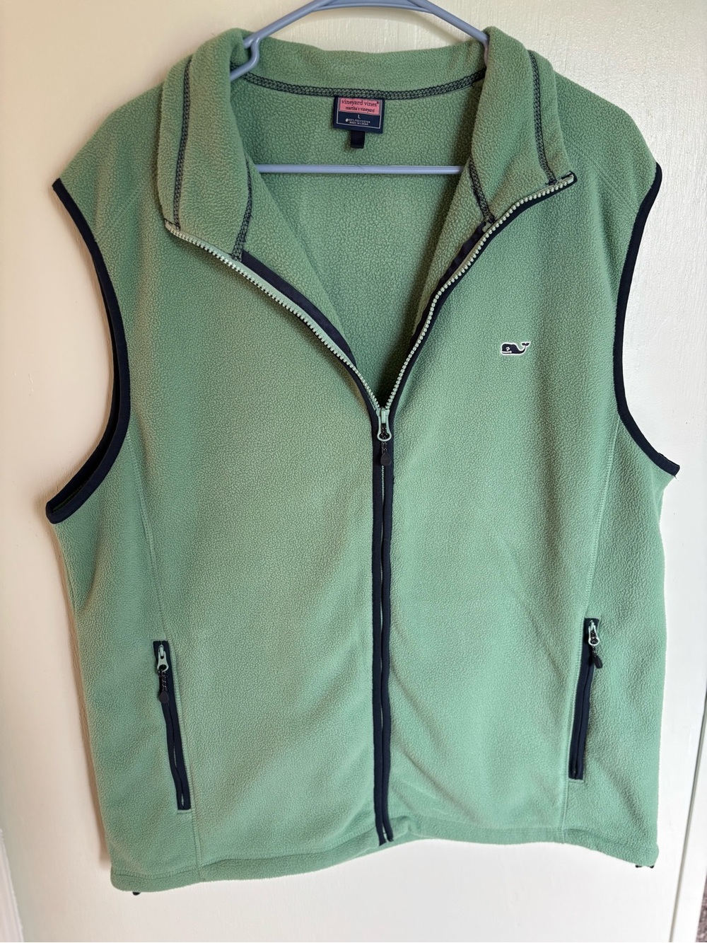 Vineyard Vines Light Green Fleece Vest with Contrast Trim